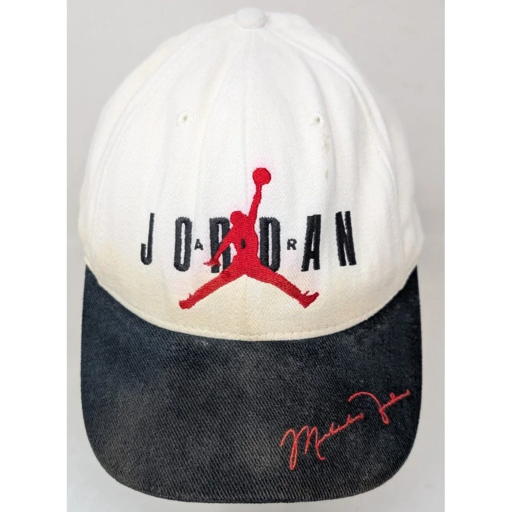 DISTRESSED Vintage 90s Nike Air Jordan  Black White Snapback Cap Made In USA